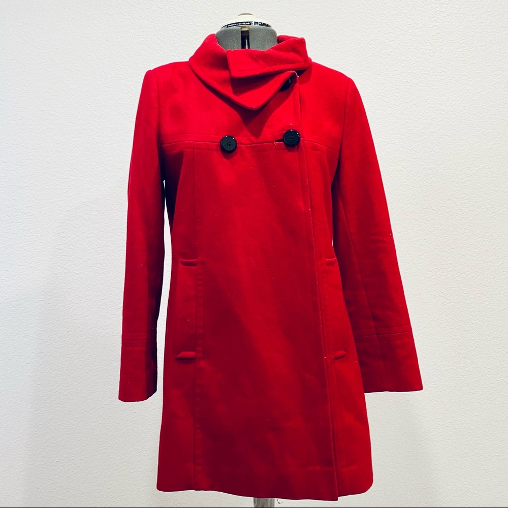 Heavy Red Wool Winter Pea Coat